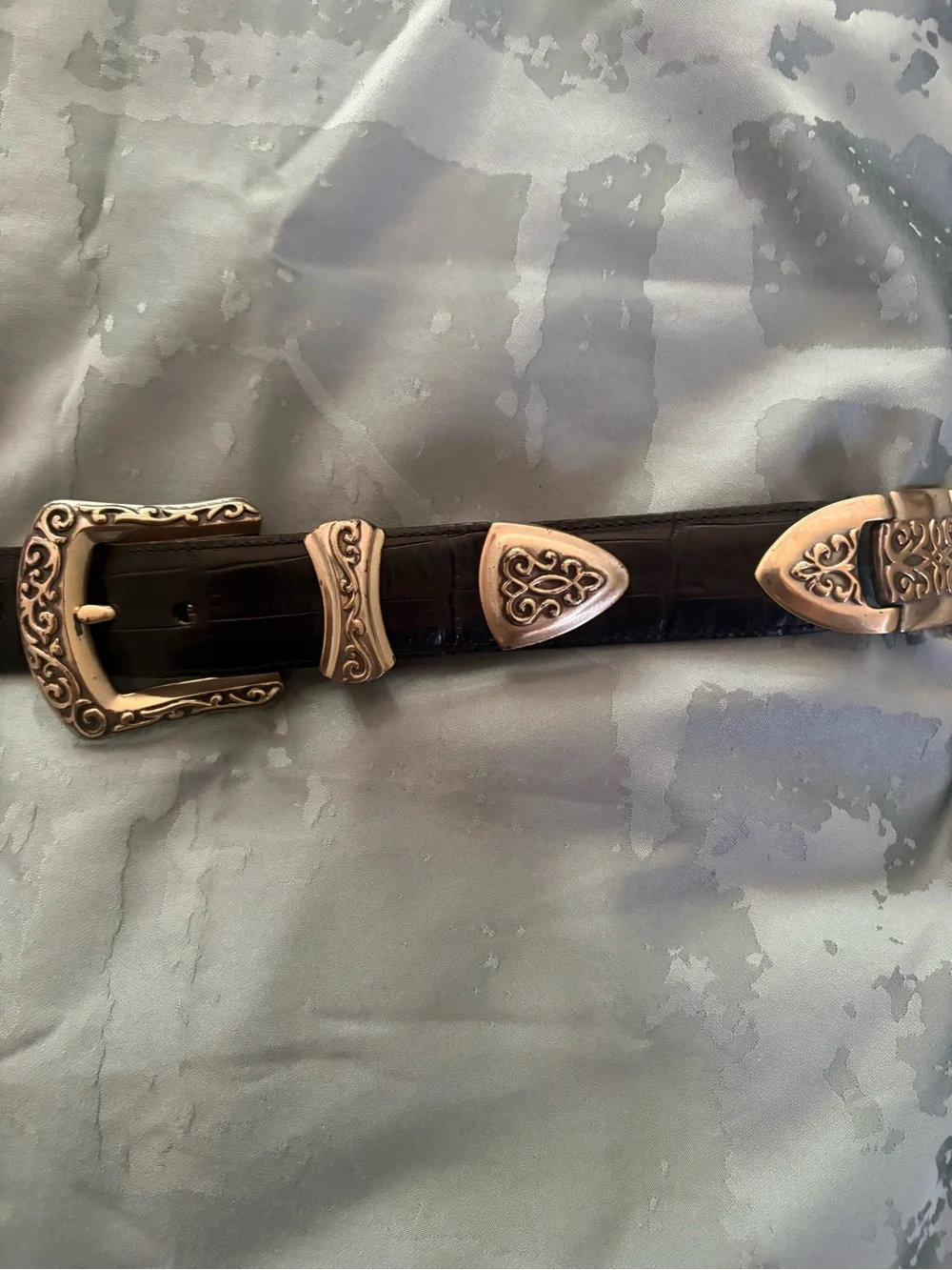 Brighton Black Leather Belt with Ornate Gold Buckle
